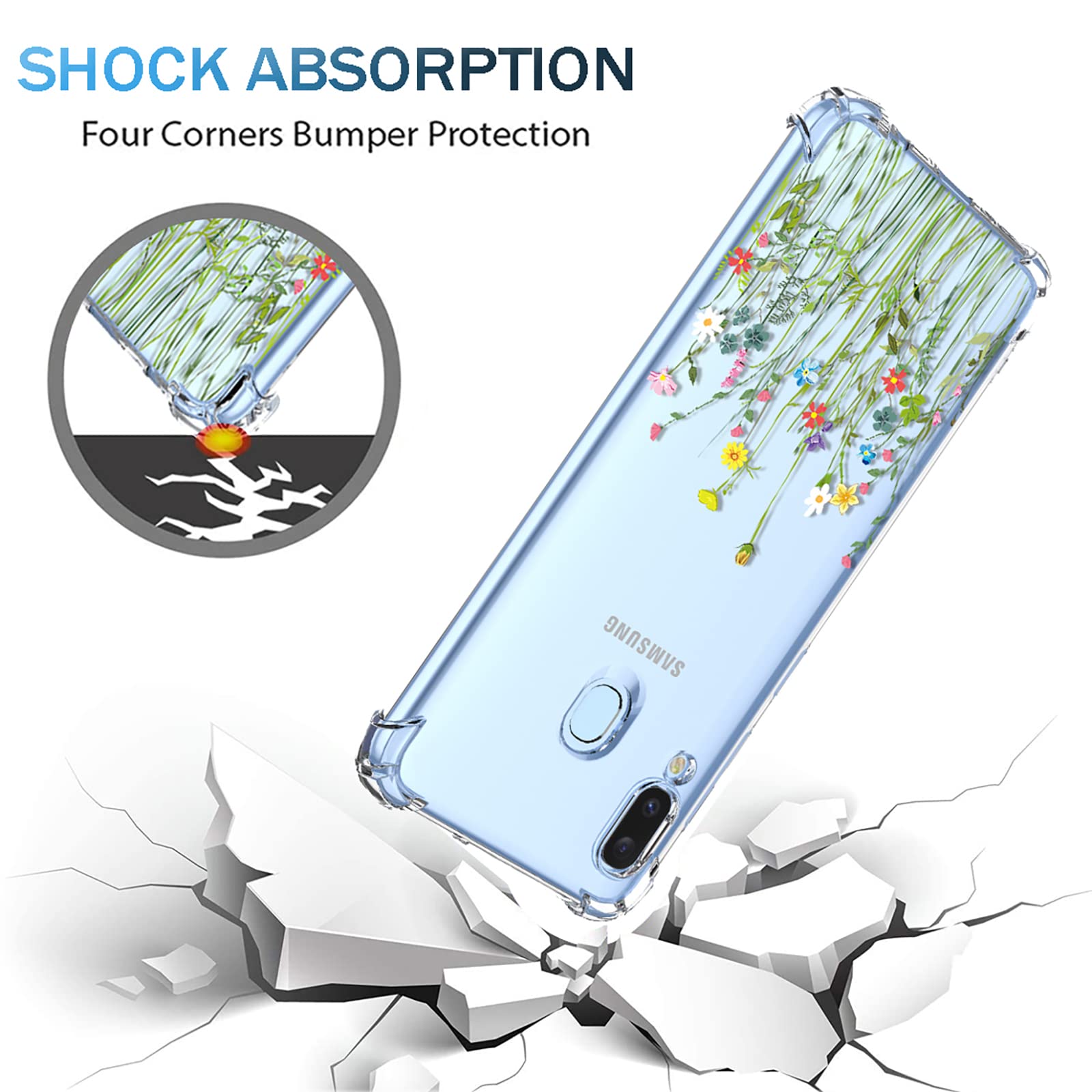 OEURVQO for Galaxy A40 Samsung A40 SM-A405F Case Clear Floral Flower Pattern Soft TPU Shockproof Bumper Anti-Scratch Protective Phone Cover for Samsung Galaxy A40 (Little Wild flowers)