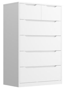 enhomee dresser, dresser for bedroom, white dresser with 6 wood large drawers, dressers & chests of drawers with large organizer, tall dresser with smooth metal rail, white