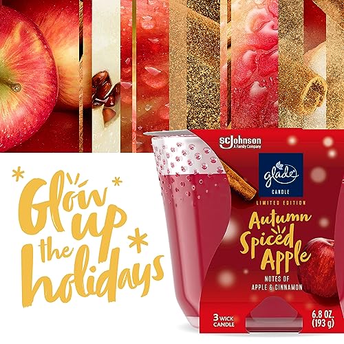 Glade Candle Autumn Spiced Apple, Fragrance Candle Infused with Essential Oils, Air Freshener Candle, Limited Edition Scent, 3-Wick Candle, 6.8 Oz, 3 Count