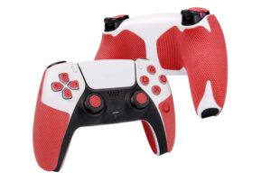 talongames controller grips compatible with playstation 5 dualsense, anti-slip, sweat-absorbent, textured skin kit, for ps5 controllers handle grips, buttons, triggers, d-pad (pro version - red)