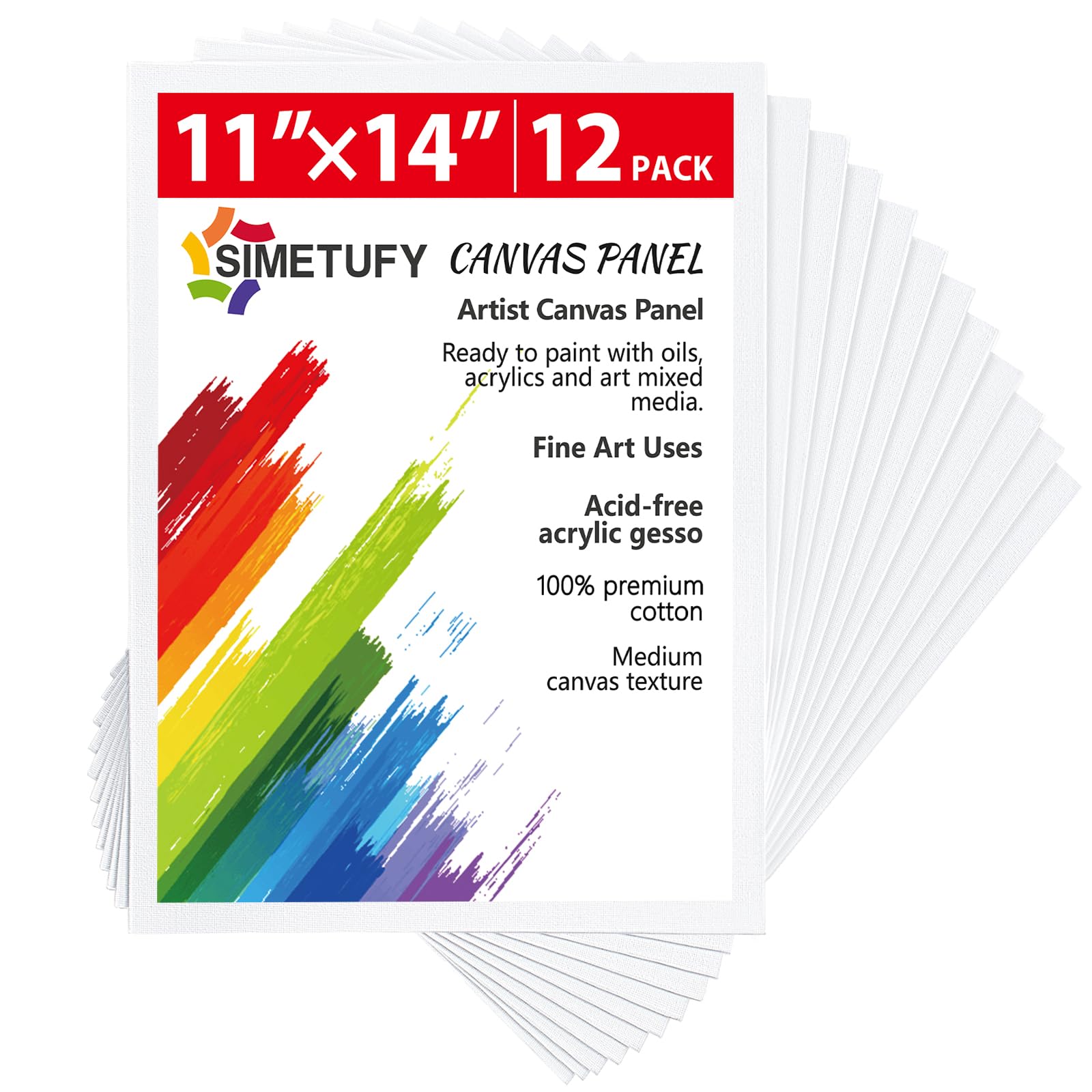 Simetufy 11 x 14 inch 12 Pack Painting Canvas, Canvas Boards for Painting Canvas Panels Gesso Primed Acid-Free 100% Cotton Canvases for Acrylics Oil Watercolor Tempera Paints