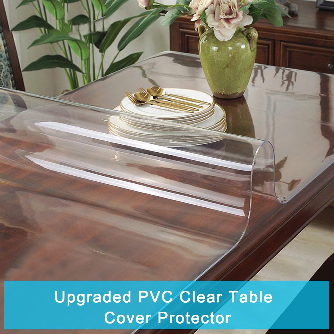 1.5mm Thick Rectangular Clear PVC Table Cover Protector 12x24 inch Non-Slip Plastic Desk Cover Pads for Dresser Coffee Table Crystal Vinyl Table Cloths for Writing Painting Desk Waterproof Easy Clean