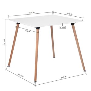 Modern Square Dining Table 31.5 inches with Solid Legs for Home Kitchen Breakfast Corner Small Spaces, White