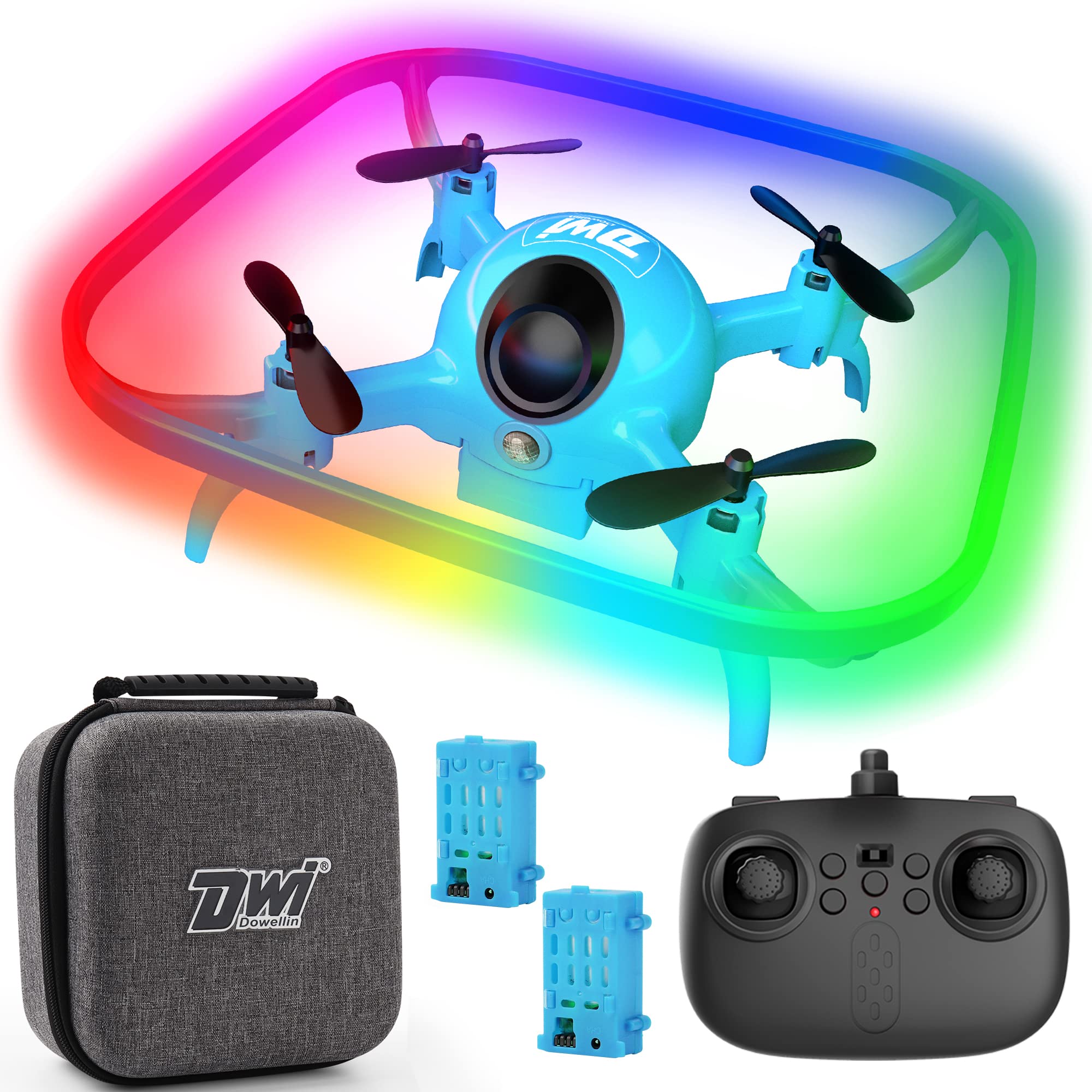 Dwi Dowellin Mini Drone for Kids, LED Lights Remote Control Drone, Nano RC Quadcopter with Auto Hovering Small&Easy Flying Toys Drones for Beginners Boys and Girls Adults, Blue