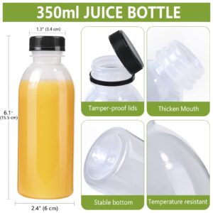 zmybcpack 12 Pack 12oz PP Heat-Resistant Plastic Juice Bottles With Caps-Plastic Smoothie Bottles-Reusable Bulk Beverage Containers with Lids For Juice, Beverage(Dishwasher Safe)