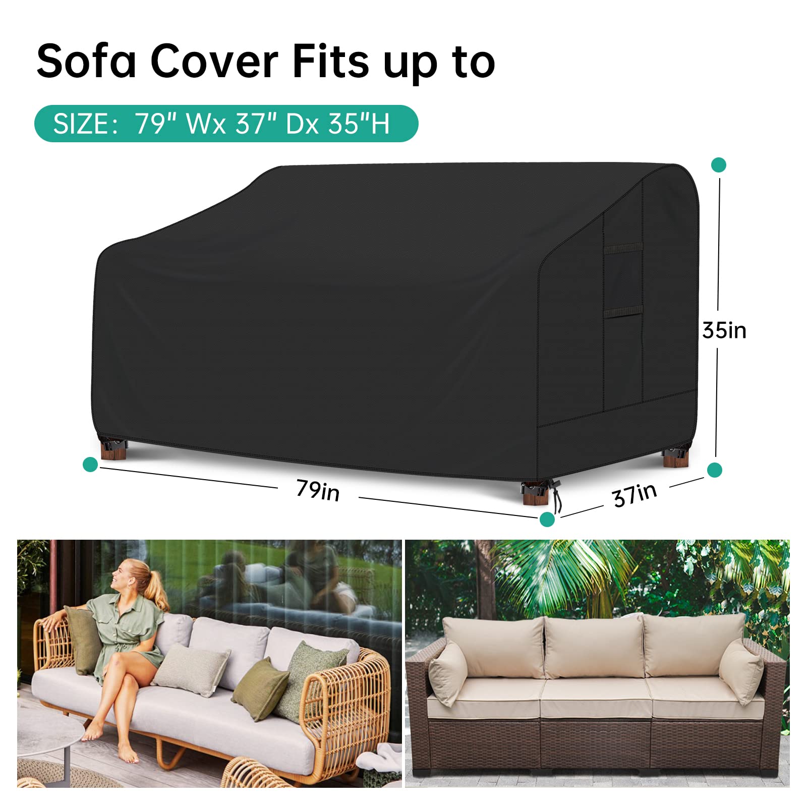 HENAYUK Outdoor Sofa Cover Waterproof, 3-Seater Patio Sofa Cover, Sofa Outdoor Patio Furniture Cover, Patio Furniture Cover for Outdoor Sofas, 79" Wx 37" Dx 35" H