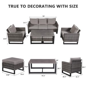 HUMMUH 6 Piece Patio Furniture All Weater Wicker Outdoor Sectional Sofa,High Back Patio Chairs,Coffee Table and Ottomans Set for Porch,Garden,Backyard