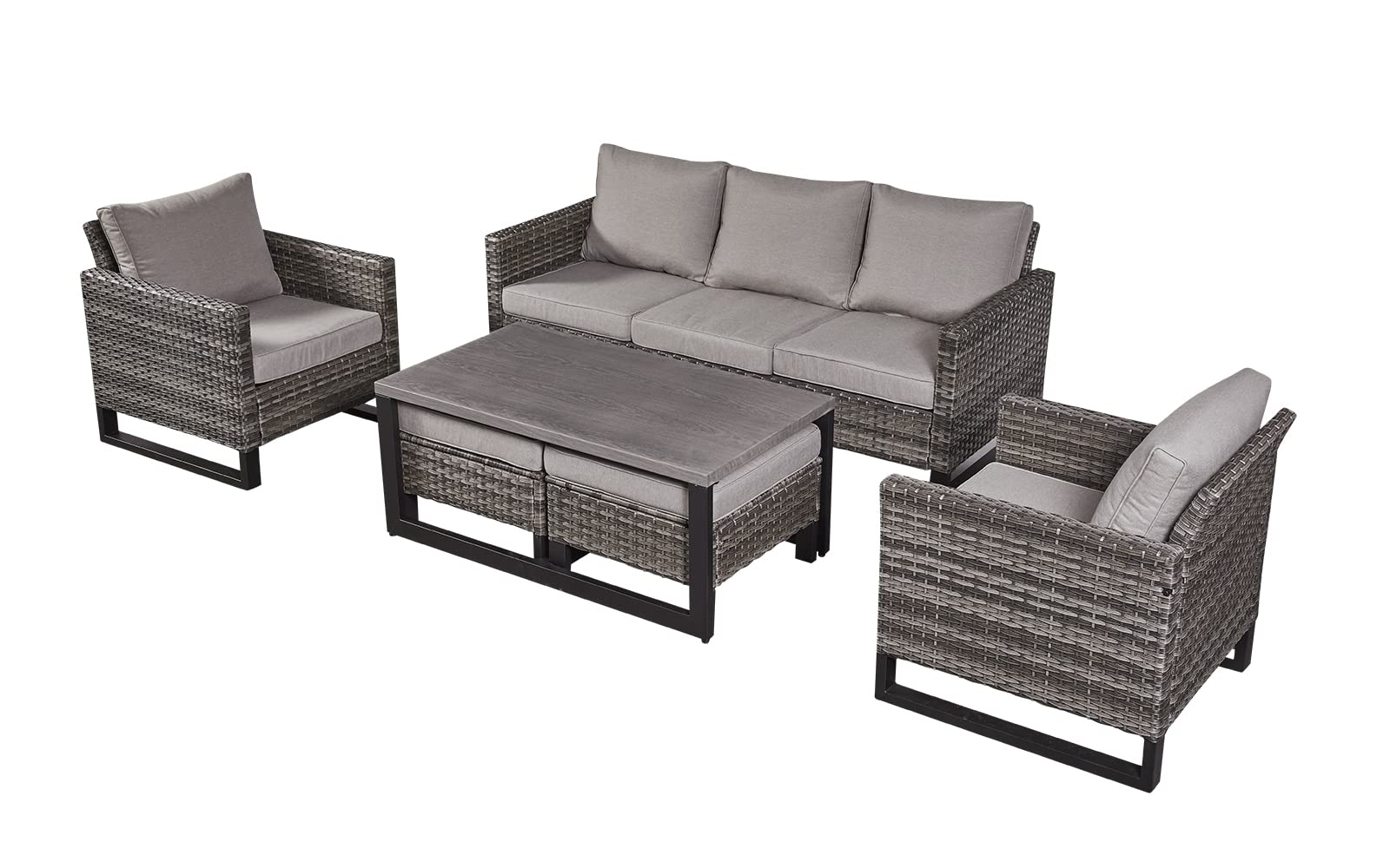 HUMMUH 6 Piece Patio Furniture All Weater Wicker Outdoor Sectional Sofa,High Back Patio Chairs,Coffee Table and Ottomans Set for Porch,Garden,Backyard