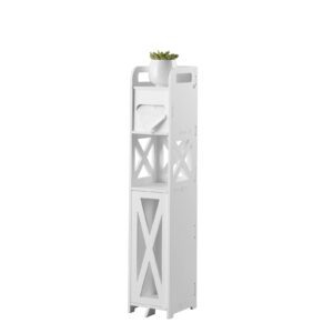 J JINXIAMU Small Bathroom Storage,Bathroom Storage Cabinet with Toilet Paper Holder Insert,Bathroom Stand for Small Space,White (30''H, Pure White)