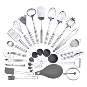 stainless steel kitchen utensil set, 28 pcs kitchen gadgets and cooking utensil with holder - best kitchen tool set gift