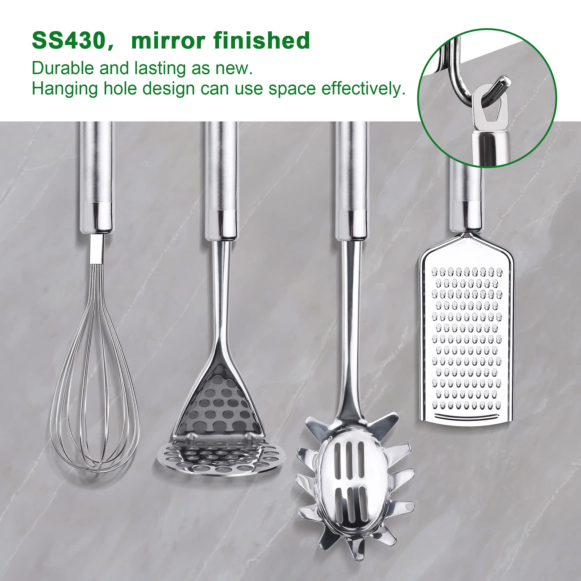 Stainless steel kitchen utensil set, 28 pcs kitchen gadgets and cooking utensil with holder - best kitchen tool set gift