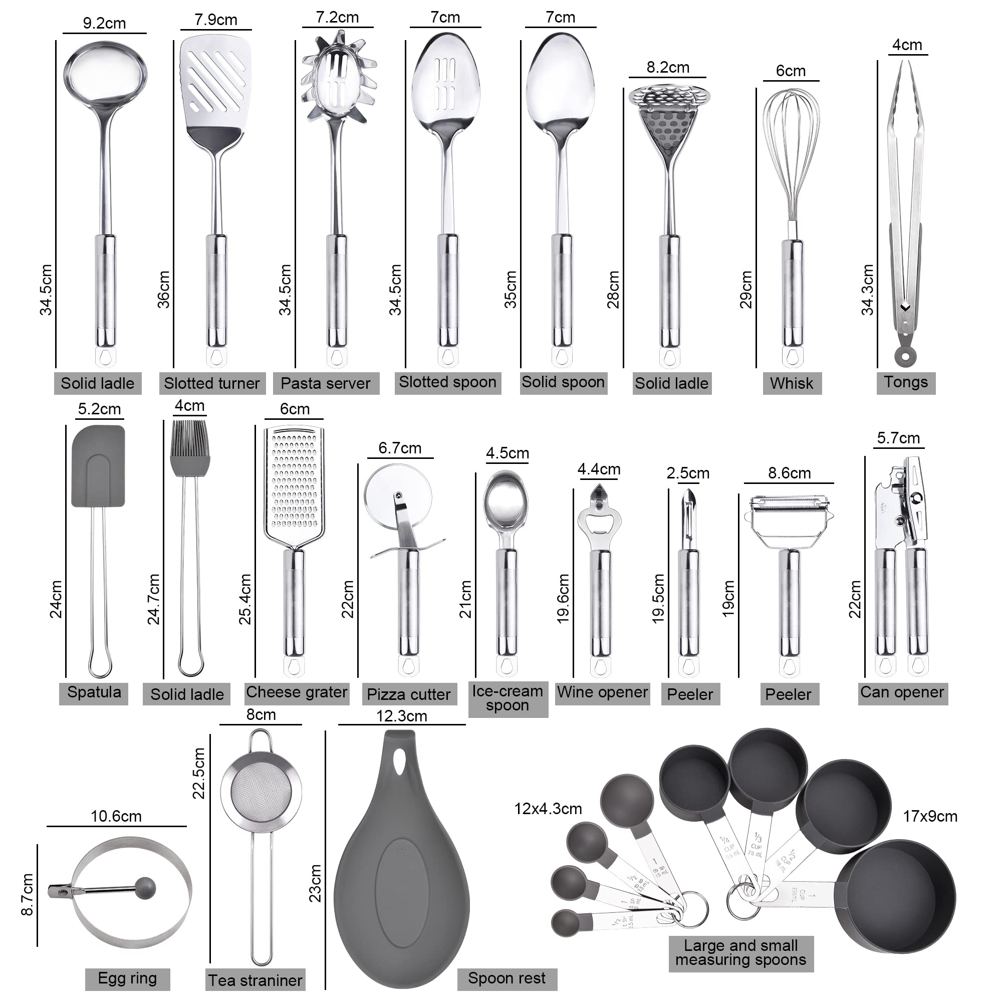 Stainless steel kitchen utensil set, 28 pcs kitchen gadgets and cooking utensil with holder - best kitchen tool set gift