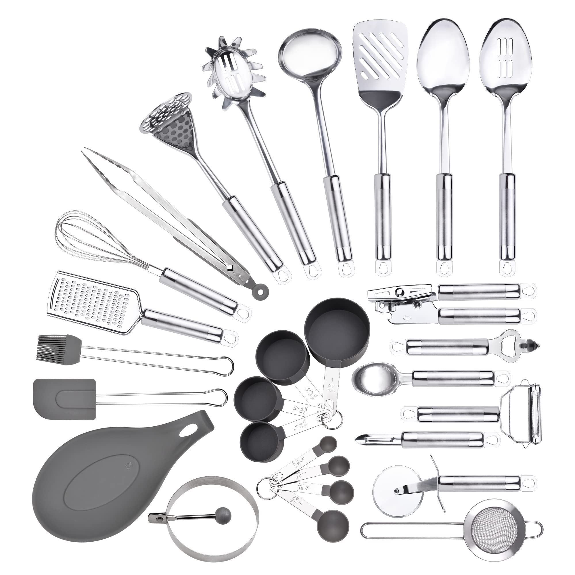 Stainless steel kitchen utensil set, 28 pcs kitchen gadgets and cooking utensil with holder - best kitchen tool set gift