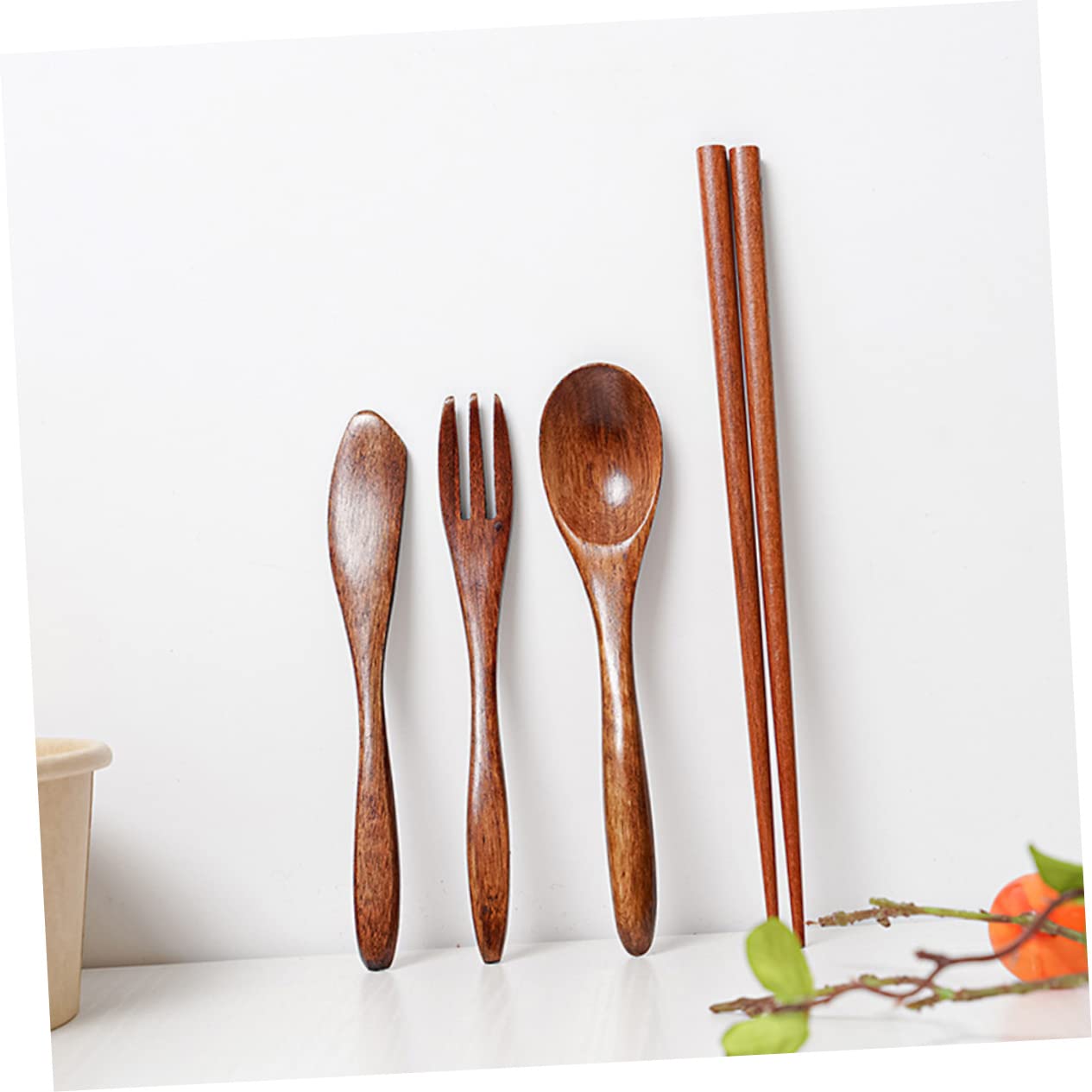 4 Sets Spoon Fork Chopsticks Wooden Cutlery Wooden Flatware Wooden Utensils for Eating Wooden Fork Wooden Tableware Wooden Chopsticks Wood Chopsticks Wood Dinnerware