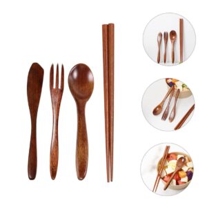 4 Sets Spoon Fork Chopsticks Wooden Cutlery Wooden Flatware Wooden Utensils for Eating Wooden Fork Wooden Tableware Wooden Chopsticks Wood Chopsticks Wood Dinnerware