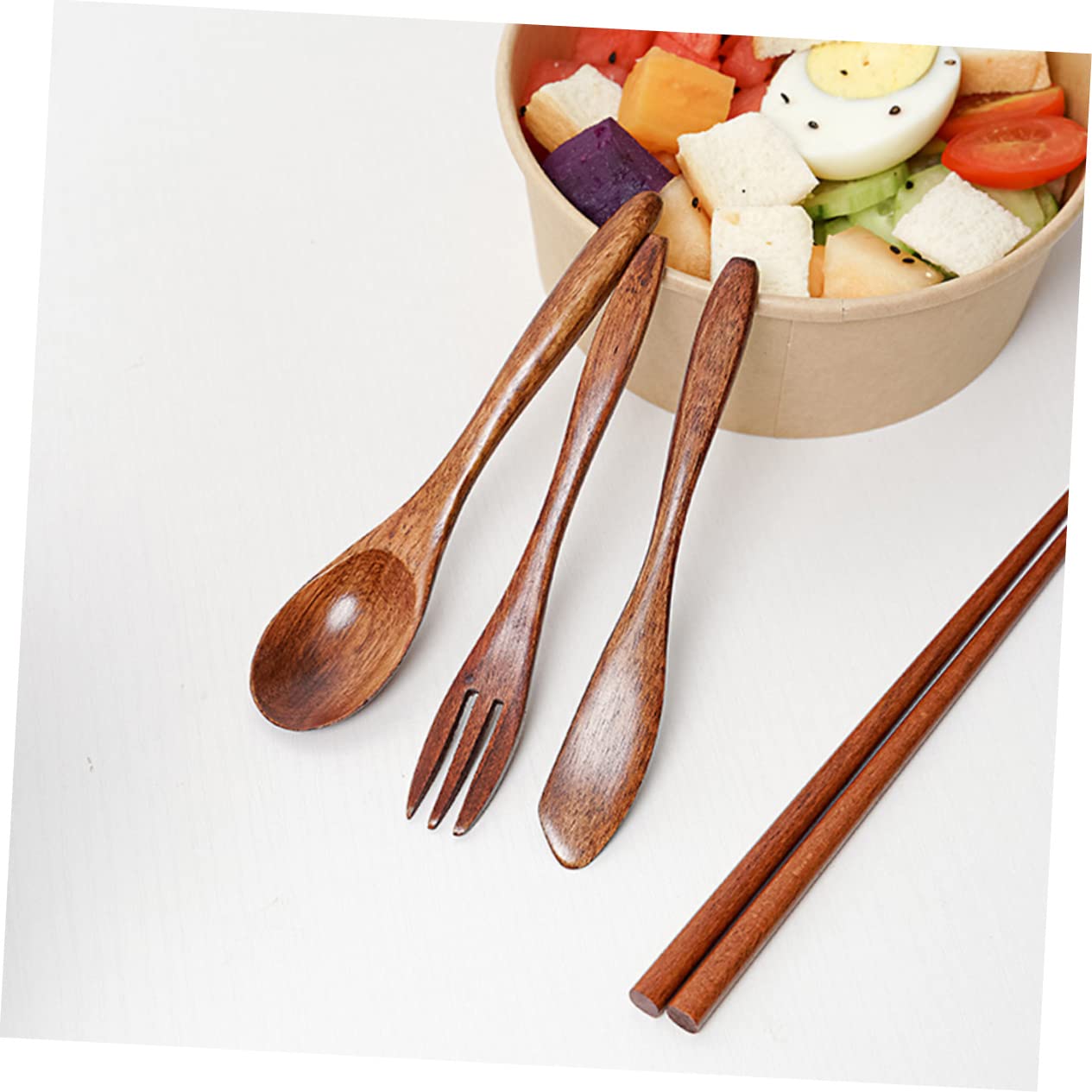 4 Sets Spoon Fork Chopsticks Wooden Cutlery Wooden Flatware Wooden Utensils for Eating Wooden Fork Wooden Tableware Wooden Chopsticks Wood Chopsticks Wood Dinnerware