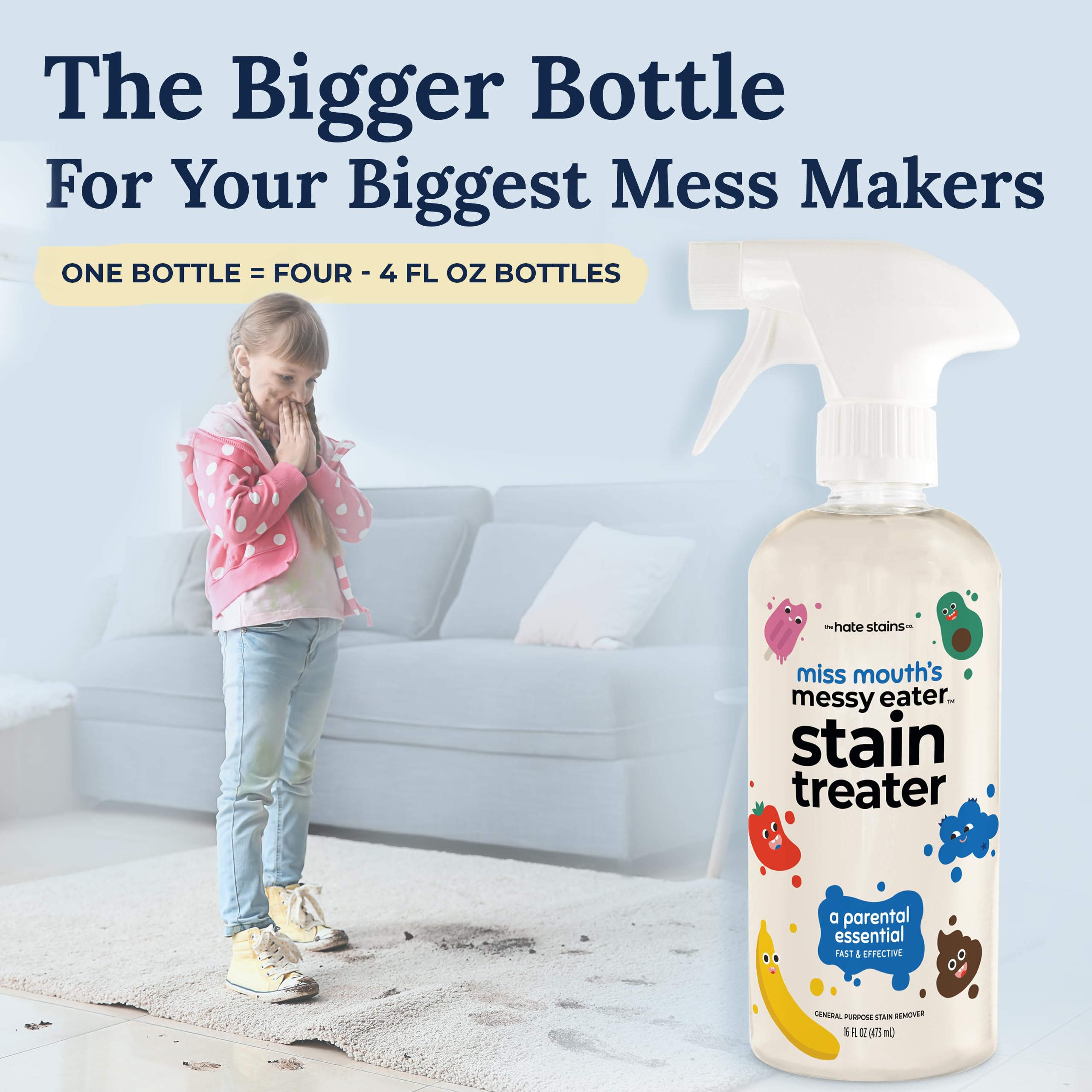 Miss Mouth's Messy Eater Stain Treater Spray - 16oz Stain Remover - Newborn & Baby Essentials - No Dry Cleaning Food, Grease, Coffee Off Laundry, Underwear, Fabric