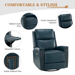 HULALA HOME Genuine Leather Swivel Rocker Recliner, Manual Glider Recliner Chair with Adjustable Backrest & Footrest, Modern Home Theater Sofa Armchair for Bedroom Living Room, Turquoise