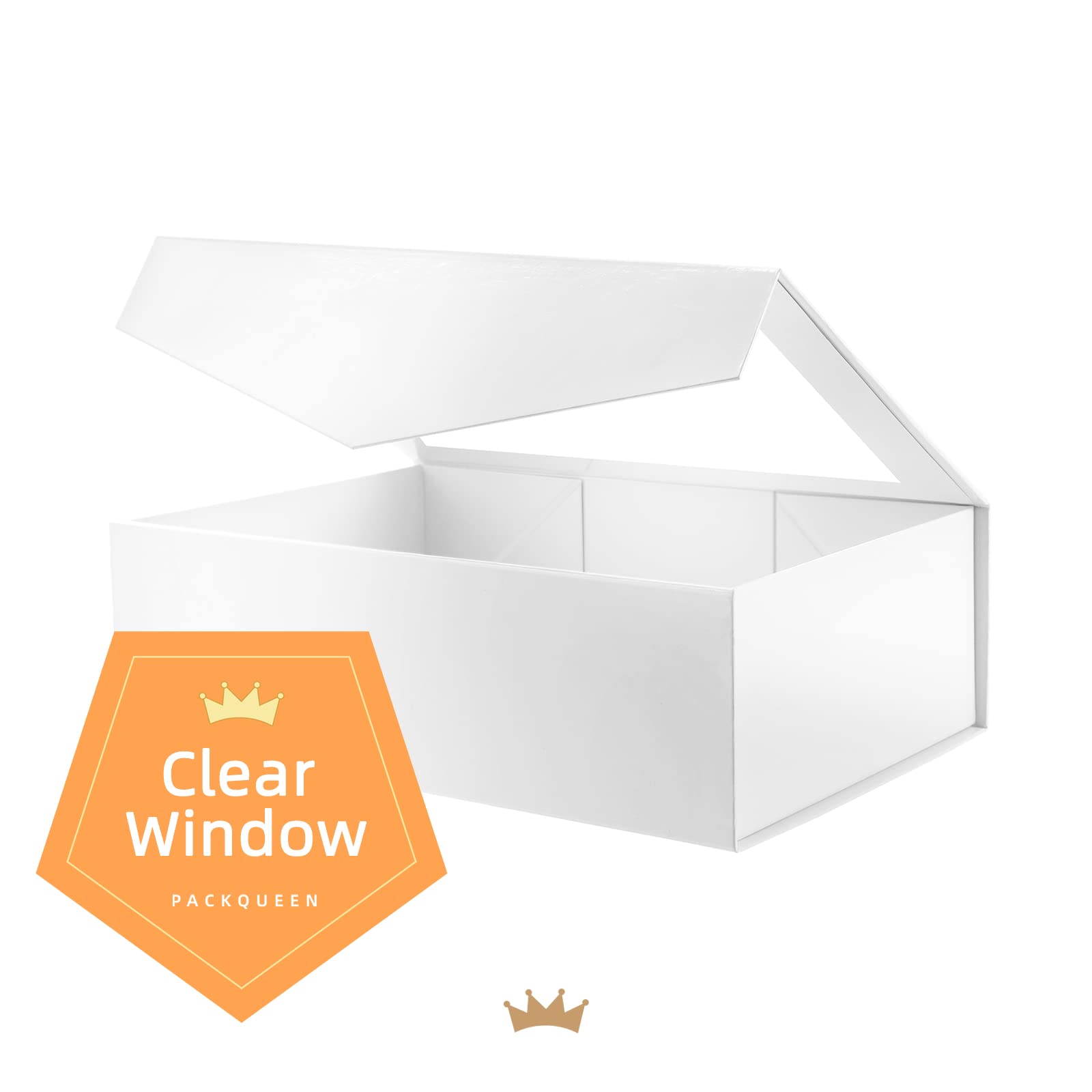 PACKQUEEN 5 Large White Gift Boxes with Windows, 13.5x9x4.1 Inches Clear Gift Boxes for Presents Contain Ribbons, Cards, Bridesmaid Proposal Boxes, Gift Boxes with Magnetic Lids (Glossy White)