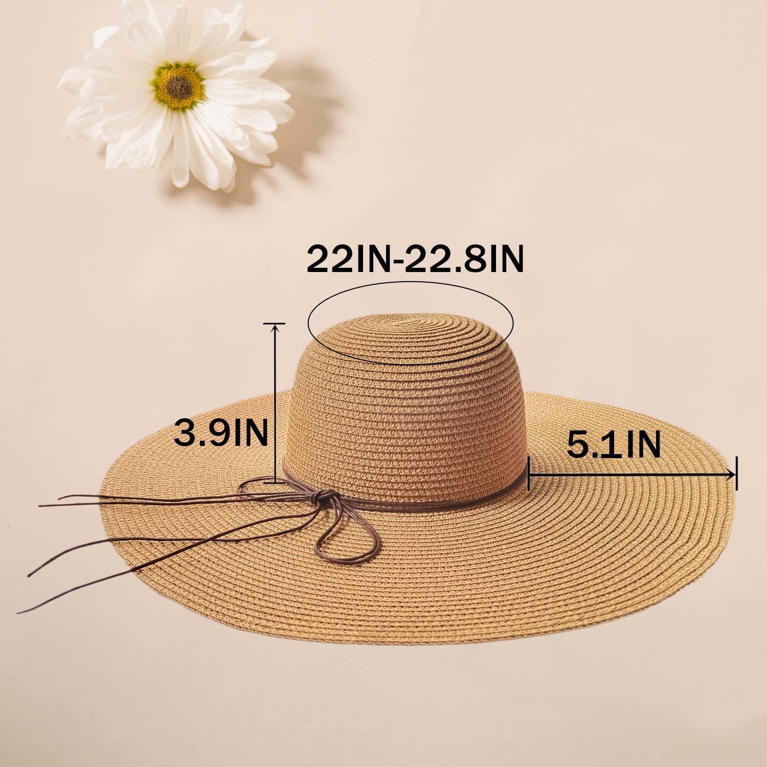 Floppy Big Beach Straw Hats for Women Foldable Summer Wide Brim Packable Oversized Sun Hat Womens Travel Straw Fedora Hat, Khaki-1