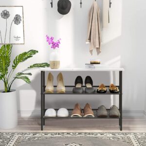 Garden 4 you 3 Tiers White Marble Shoe Rack,Freestanding Organizer Multi-Purpose Adjustable Flat and Slant Storage Rack Shoe Shelf, High Heels Potted Plant for Entryway Hallway Living Room Closet