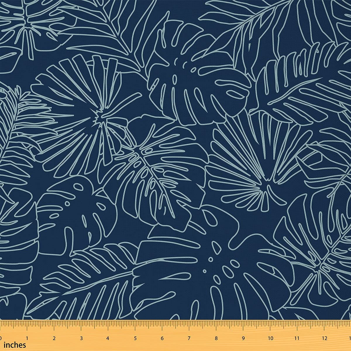 Tropical Leaves Fabric by The Yard Tree Palm Leaf Plant DIY Craft Hobby Fabric by The Yard Retro Blue Rustic Style Decorative Fabric for Upholstery and Home Accents,2 Yards