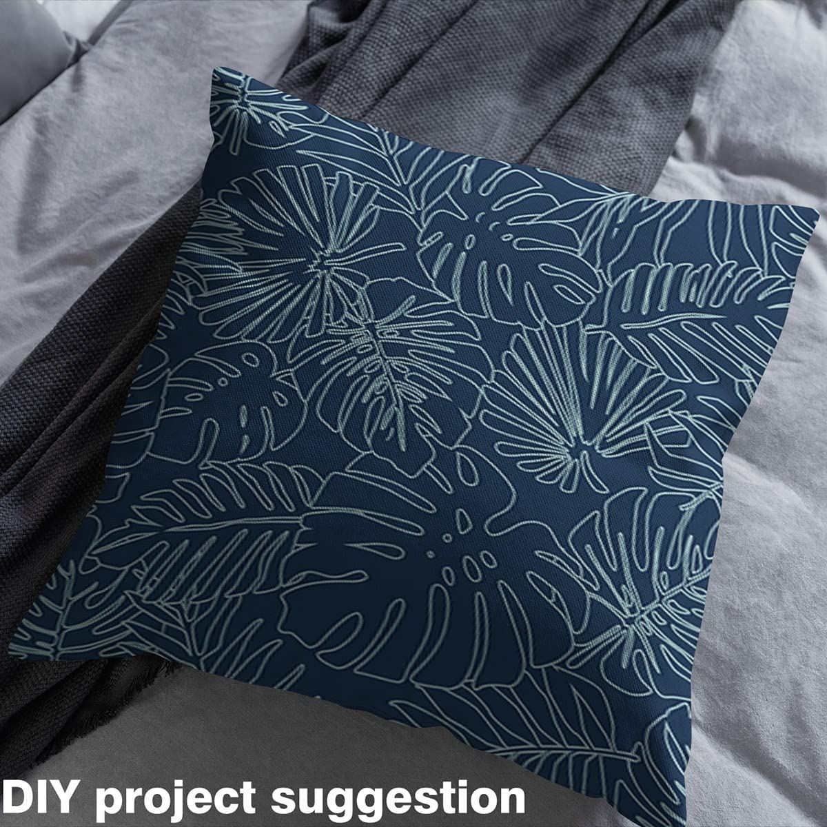 Tropical Leaves Fabric by The Yard Tree Palm Leaf Plant DIY Craft Hobby Fabric by The Yard Retro Blue Rustic Style Decorative Fabric for Upholstery and Home Accents,2 Yards