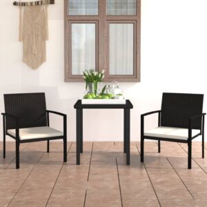 YUHI-HQYD 3 Piece Patio Dining Set,Afternoon Tea Suit,Conversation Furniture,Balcony Bar,Perfect for Patio, Garden, Porch,Family Room,Sitting Area, Poly Rattan Black