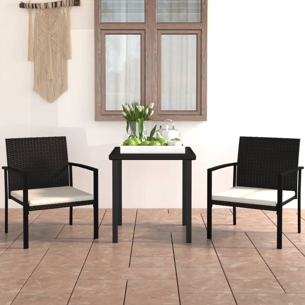 YUHI-HQYD 3 Piece Patio Dining Set,Afternoon Tea Suit,Conversation Furniture,Balcony Bar,Perfect for Patio, Garden, Porch,Family Room,Sitting Area, Poly Rattan Black