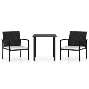 YUHI-HQYD 3 Piece Patio Dining Set,Afternoon Tea Suit,Conversation Furniture,Balcony Bar,Perfect for Patio, Garden, Porch,Family Room,Sitting Area, Poly Rattan Black