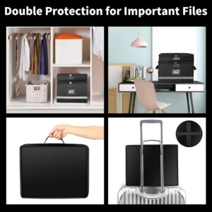 Fireproof File Box with Lock, Grag File Filing Cabinet Document Storage Box, Portable Office Collapsible File Organizer with Handle & Reflective Strip for Hanging Letter/Legal Folder/Certificate