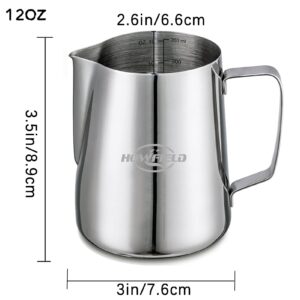 Milk Frothing Pitcher Espresso Accessories - Milk Steaming Pitcher Stainless Steel Pitcher Latte Art Espresso Machine Cappuccino Coffee Milk Frother Cups 12 oz (350ml)