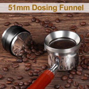 51mm Coffee Tamper and espresso Distributor，51mm Stainless Steel Espresso Dosing Funnel Set,Dual Head Coffee Leveler, Fits for 51mm Breville Portafilter, Adjustable Depth Espresso Hand Tamper