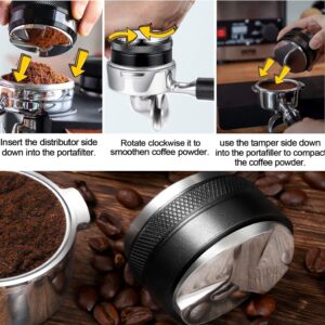 51mm Coffee Tamper and espresso Distributor，51mm Stainless Steel Espresso Dosing Funnel Set,Dual Head Coffee Leveler, Fits for 51mm Breville Portafilter, Adjustable Depth Espresso Hand Tamper