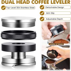 51mm Coffee Tamper and espresso Distributor，51mm Stainless Steel Espresso Dosing Funnel Set,Dual Head Coffee Leveler, Fits for 51mm Breville Portafilter, Adjustable Depth Espresso Hand Tamper