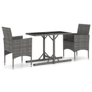 YUHI-HQYD 3 Piece Patio Dining Set,Afternoon Tea Suit,Conversation Furniture,Balcony Bar,Includes Rubber Corner for Glass Protection,Perfect for Patio, Garden, Porch,Family Room,Sitting Area, Gray