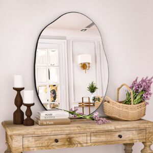 HARRITPURE Irregular Wall Mirror 26"x40" Black Asymmetrical Bathroom Mirror Wood Framed Modern Decorative Vanity Mirrors for Bedroom Living Room Entryway