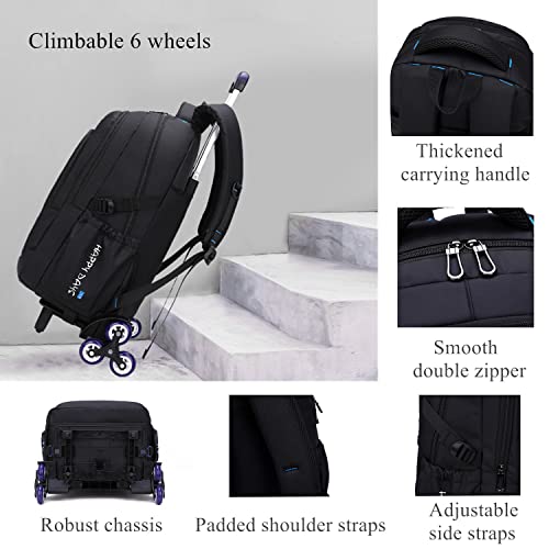 EKUIZAI Solid Color Trolley Backpack Schoolbag for Middle School Students Elementary Rolling Bag Daypack for Teen Boys