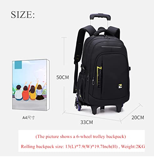 EKUIZAI Solid Color Trolley Backpack Schoolbag for Middle School Students Elementary Rolling Bag Daypack for Teen Boys