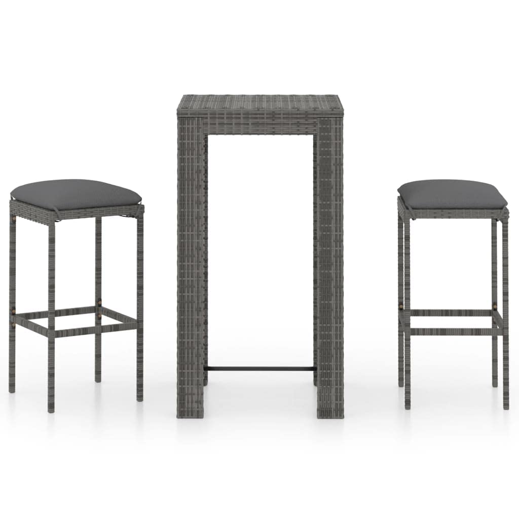 YUHI-HQYD 3 Piece Patio Bar Set with Cushions,Balcony Furniture,Bistro Set,Conversation Furniture,Perfect for Patio, Garden, Porch, or Front Yard Area, Poly Rattan Gray