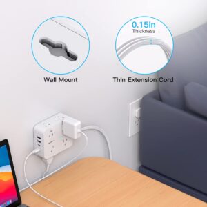 Surge Protector Power Strip, Extension Cord with Multiple Outlets, 5 Ft Ultra Thin Flat Plug 8 Outlets 4 USB Ports(2USB C),1080J Multi Plug Outlet Extender for Home Office College Dorm Room Essentials