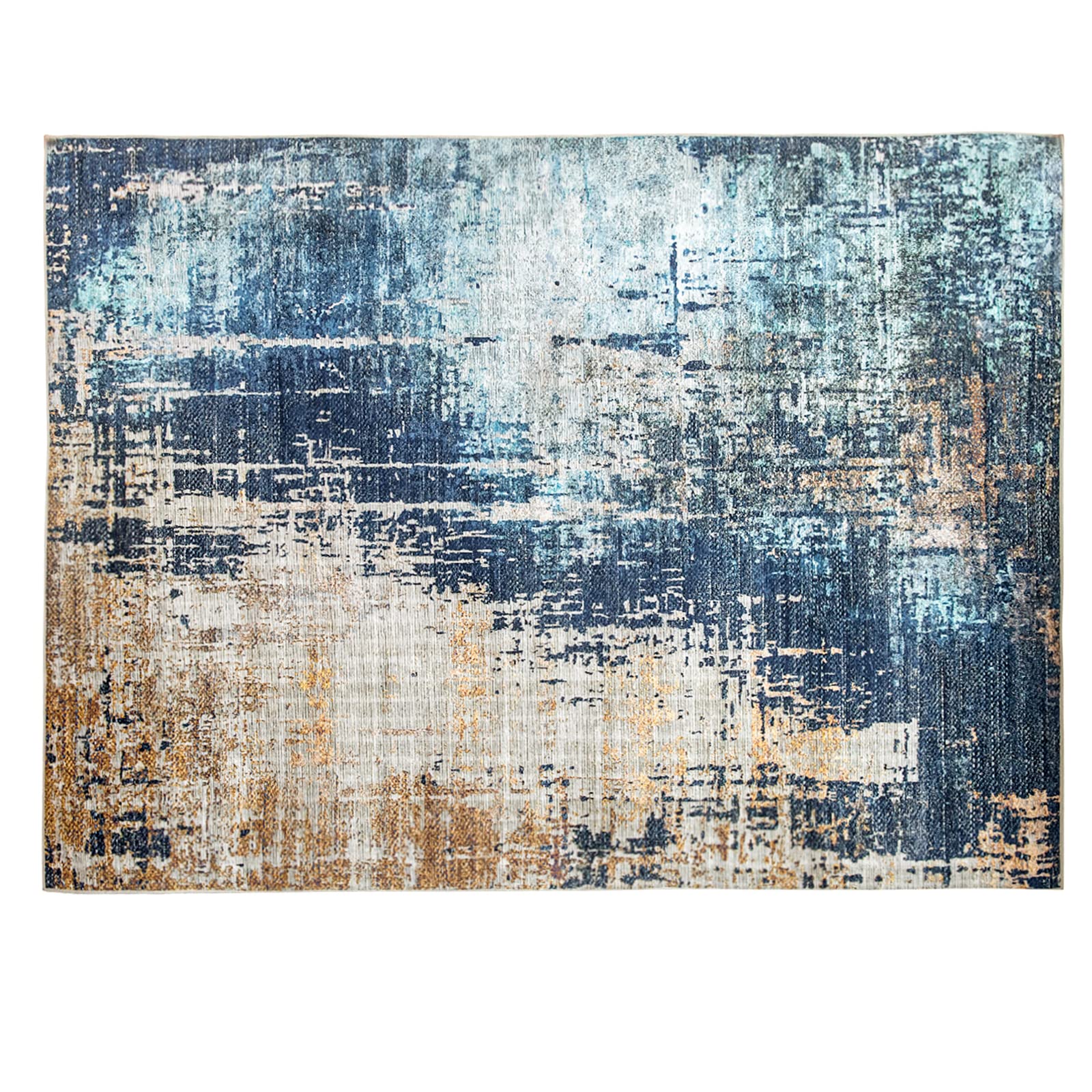 VK VK·LIVING Machine Washable Rug 8'x10' Abstract Washable Area Rugs with Non Slip Rugs for Living Room Bedroom Modern Woven Rug Carprt Stain Resistant, Washable Rugs Dining Room Office Boho Rug, Blue