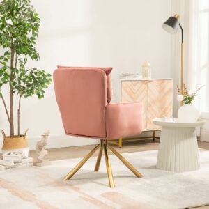 NORDICANA 180° Swivel Velvet Living Room Chair Modern Dining Armchair with Golden Legs Ergonomic Upholstered Accent Chair Single Sofa for Bedroom Reading Home Office, Rose Pink