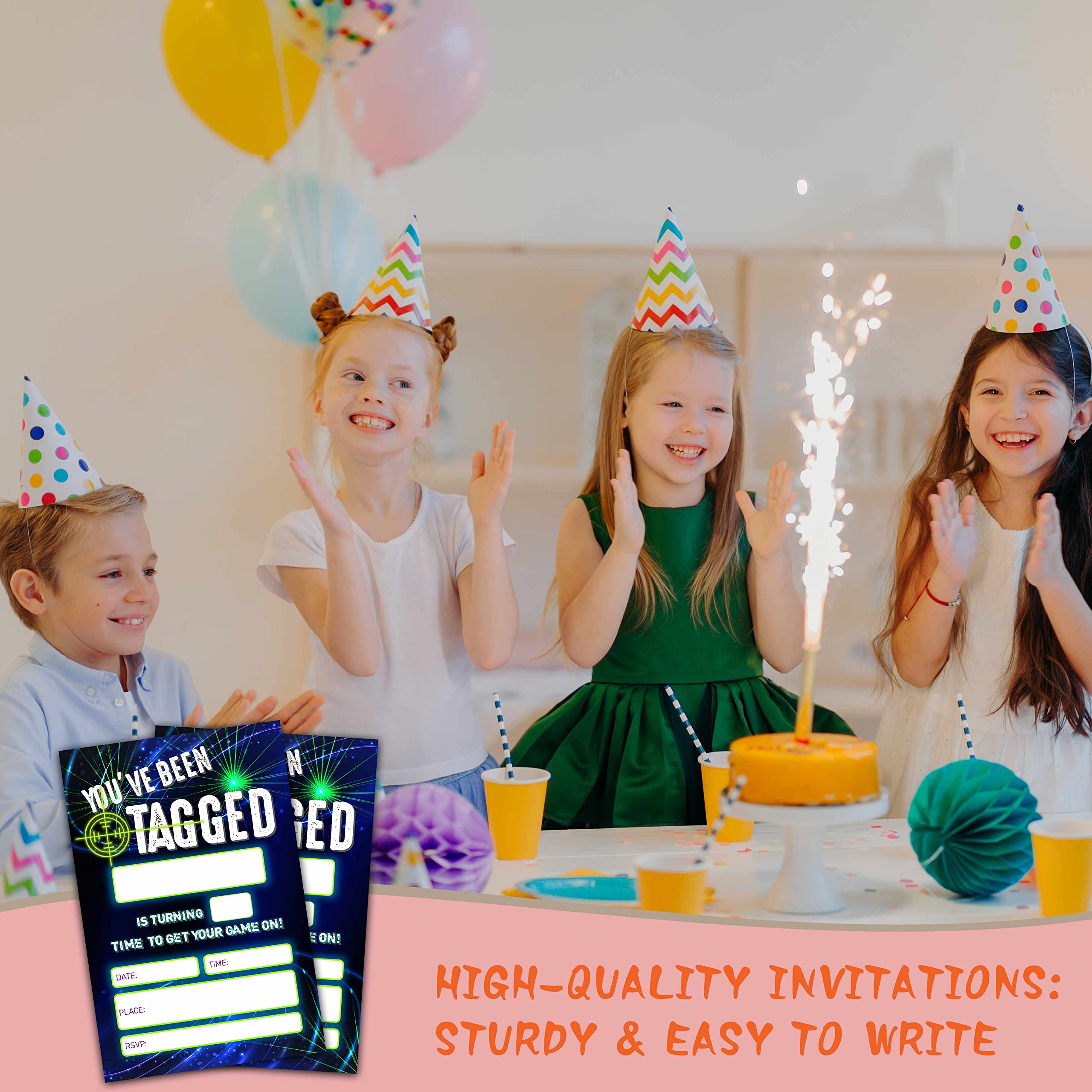 Laser Tag Birthday Invitations with Envelopes(20-Pack), You've Been Tagged, 4"x6" Fill-In Style Birthday Party Invites-yqk-b25