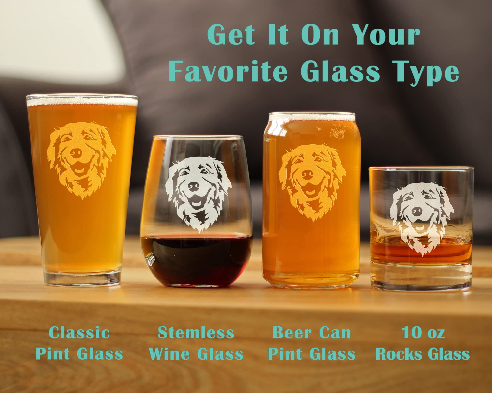 Happy Golden Retriever Pint Glass for Beer - Cute Gifts for Dog Lovers with Golden Retrievers - 16 Oz Glasses