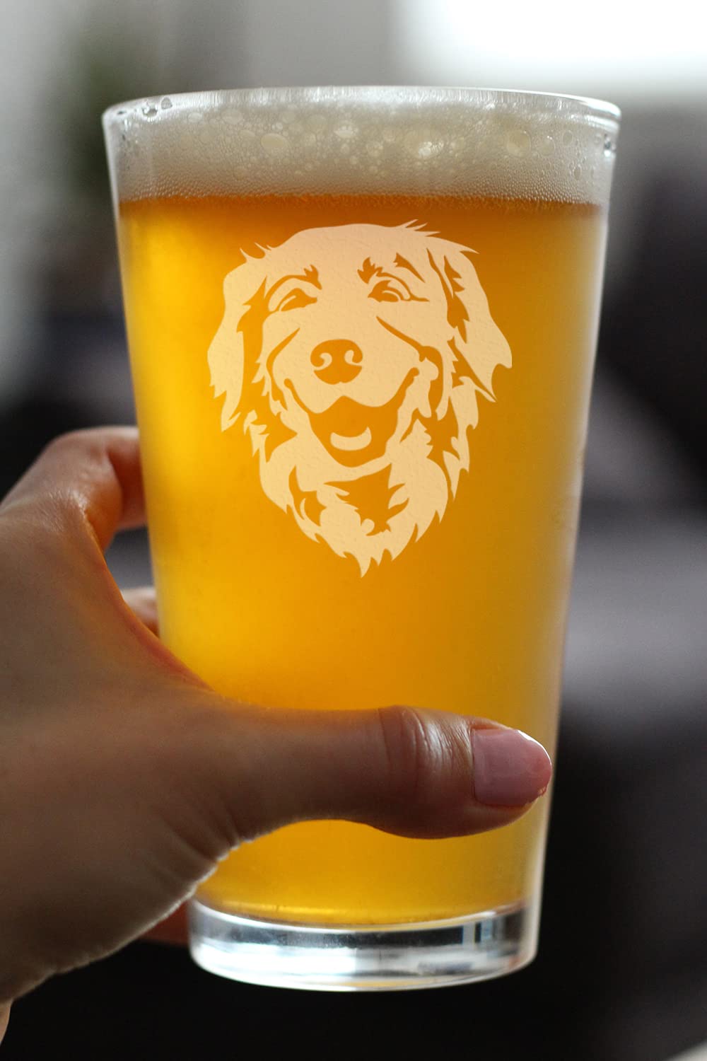 Happy Golden Retriever Pint Glass for Beer - Cute Gifts for Dog Lovers with Golden Retrievers - 16 Oz Glasses