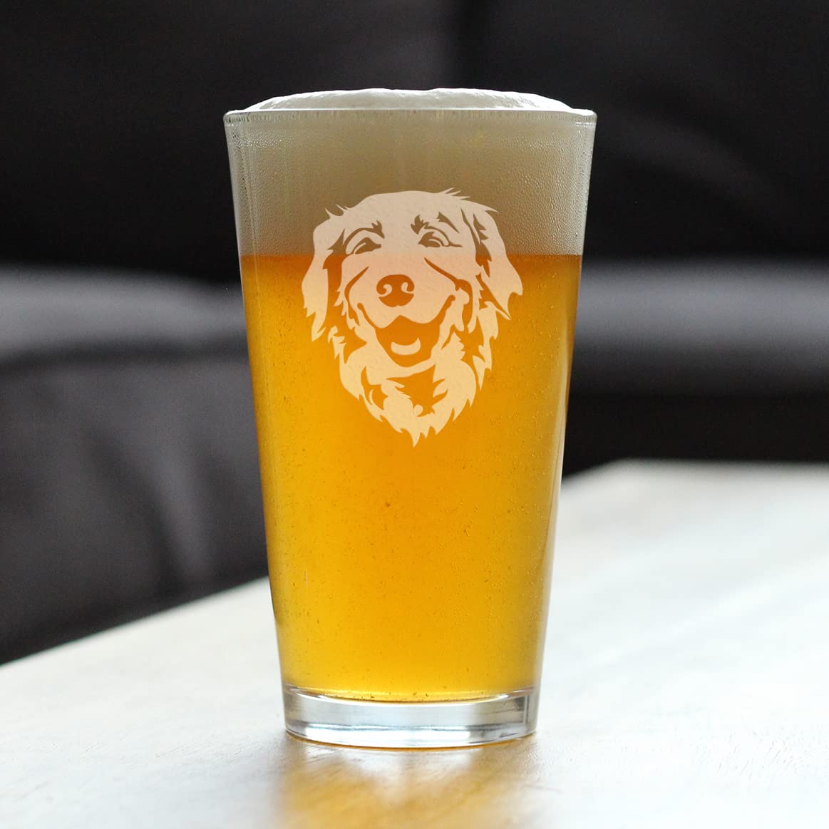 Happy Golden Retriever Pint Glass for Beer - Cute Gifts for Dog Lovers with Golden Retrievers - 16 Oz Glasses