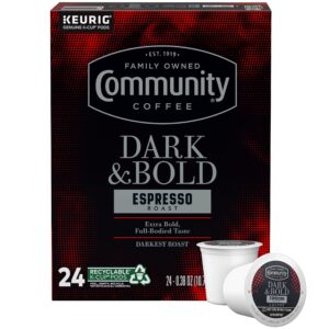 Community Coffee Dark & Bold Espresso Roast 24 Count Coffee Pods, Compatible with Keurig 2.0 K-Cup Brewers, 24 count (Pack of 1)