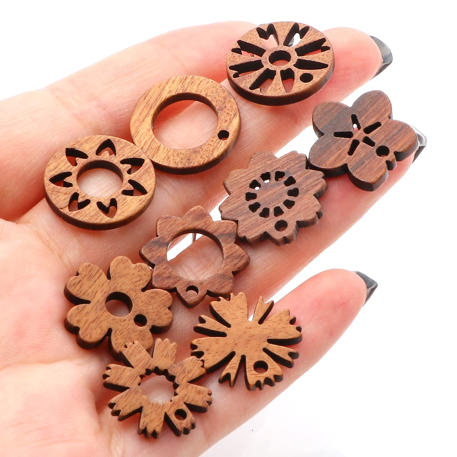 DoreenBeads 30Pcs Natural Wooden Stud Earrings Posts with Loop for Jewelry Making- Ring Shaped Wood Earring Posts with Ear Backs for Women DIY Earring Making Personalized Jewelry Findings