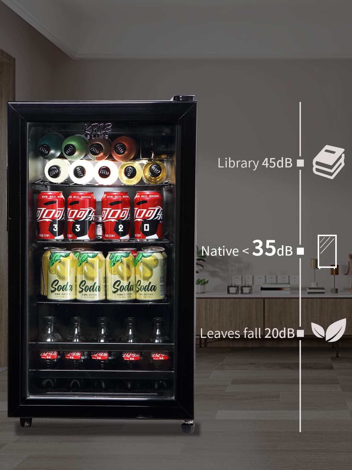 KRIB BLING Beverage Refrigerator Cooler 120 Can Freestanding Beverage Cooler with Adjustable Shelving Glass Door for Beer Soda or Wine for Home Office or Bar